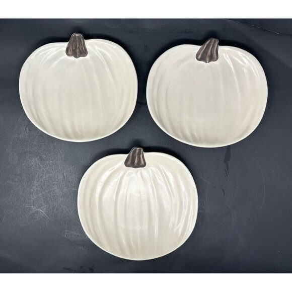 Pottery Barn Other - Set of 3 BARBARA EIGEN POTTERY BARN PUMPKIN White Salad Dessert Appetizer Plates